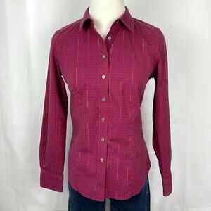 Talbots Red Check Shirt Sz 2P Wrinkle Resistant Shimmering Button Front Holiday